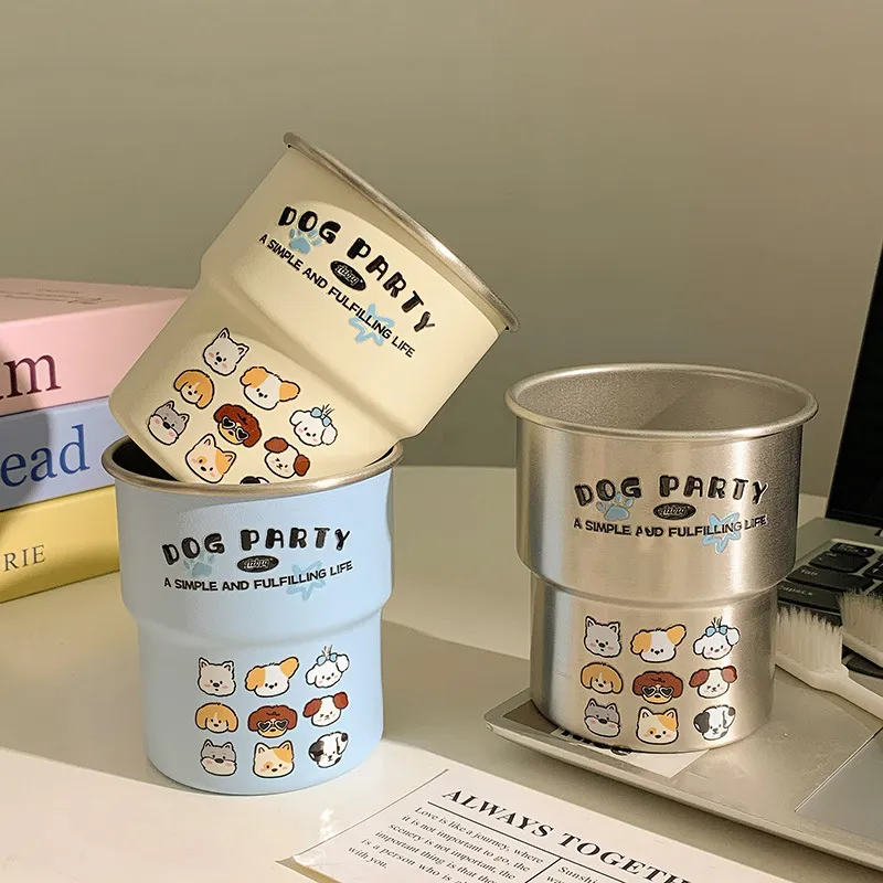 Cute Animal-Inspired Stainless Steel Tumbler – Couple Matching Drinking Cup Set, Aesthetic Minimalist Cup with Tiered Design, High-Aesthetic Gift for Home and Travel